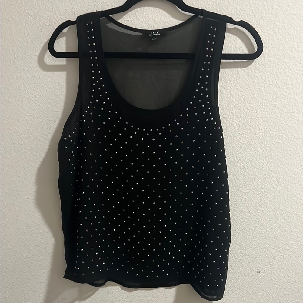 Iris Los Angeles Black Sleeveless Top with Studded Detail- M